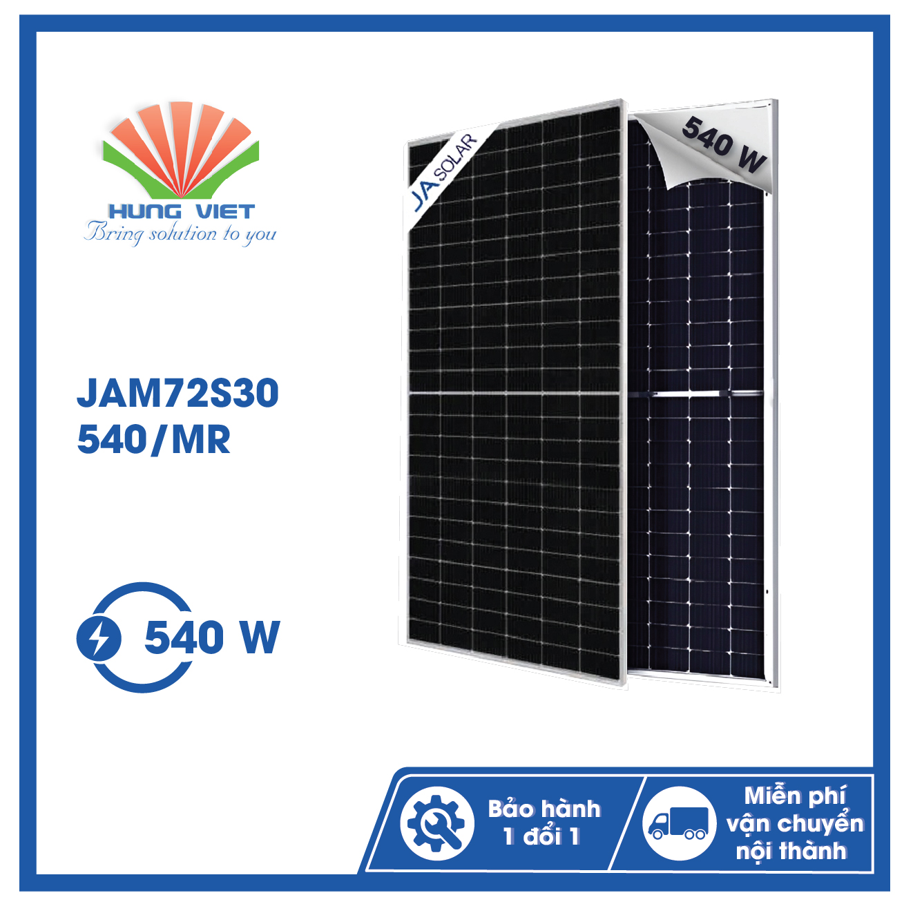 Tấm pin năng lượng mặt trời JA Solar 540Wp - JAM72S30 540/MR